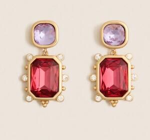 Gresham Fantasia Earrings Bangle Lavender and Garnet Gold Plated Glass Stones